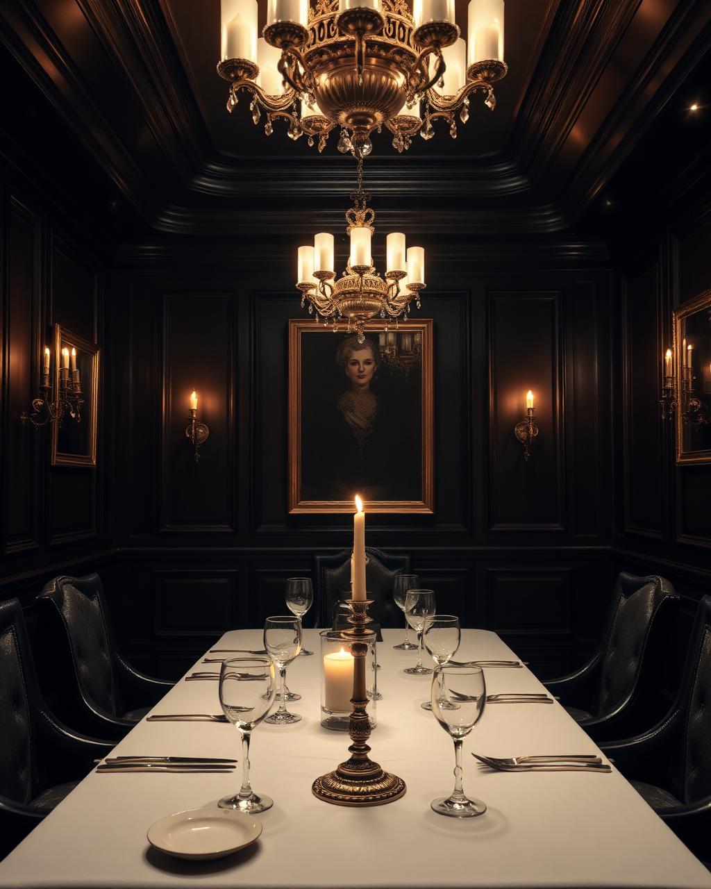 Candlelit private dining room with crystal glassware